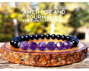 Faceted Empath Protection Amethyst and Black Tourmaline Elastic Bracelet by Rock My Zen